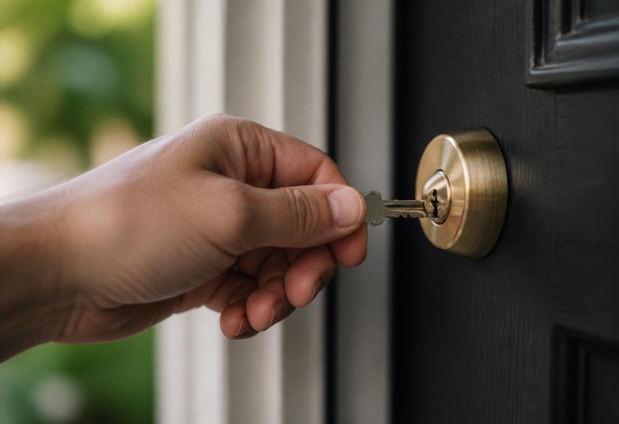 Locksmith picking a residential deadbolt