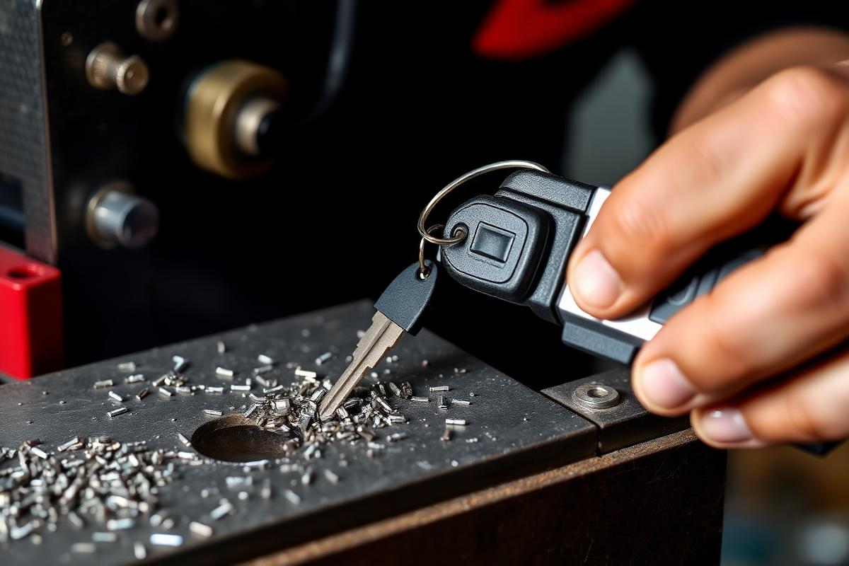 Cutting a new car key with a duplicating machine